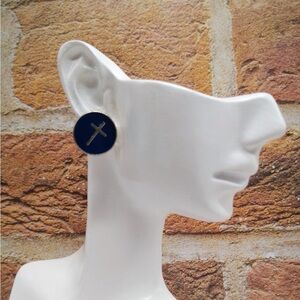 Elegant Blue Cross Stud Earrings